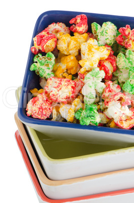 Pile of ceramic bowls of popcorn