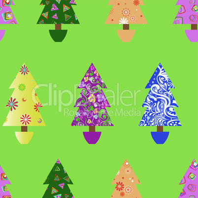 Christmas tree seamless pattern over green