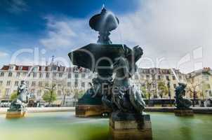 Baroque fountain on rossio square