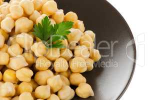 Chickpeas in a brown plate