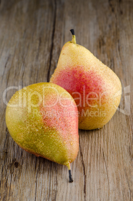 Pears in a old wooden table