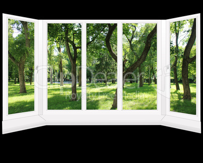 windows overlooking the summer park isolated