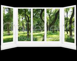 windows overlooking the summer park isolated