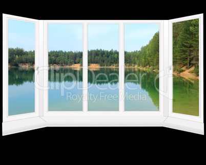 modern window to the summer forest lake