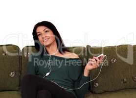 girl listening music on phone