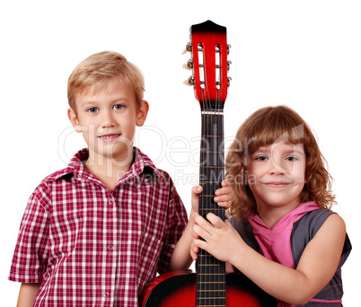 little girl and boy with guitar