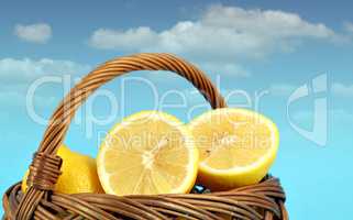 lemon in wooden basket
