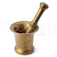 metal mortar and pestle isolated on white