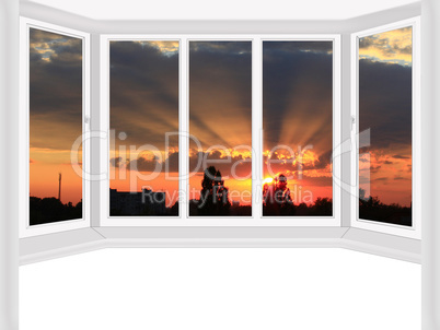 window overlooking the scarlet sunset isolated