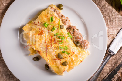 Cannelloni with mince filling and capers