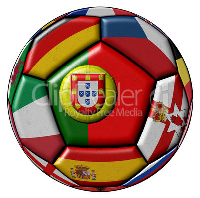 Soccer ball with flag of Portugal in the center