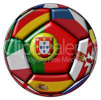 Soccer ball with flag of Portugal in the center