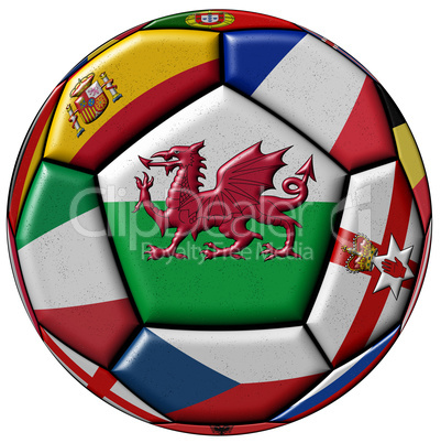 Soccer ball with flag of Wales in the center