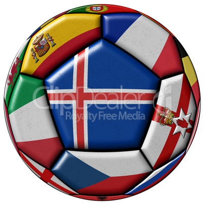 Soccer ball flag of Iceland in the center