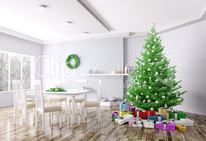 Christmas interior of living room 3d rendering