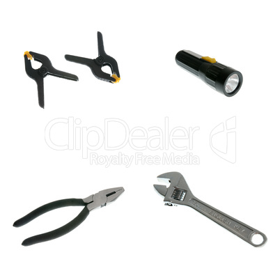 lantern, plier, english key and clamps