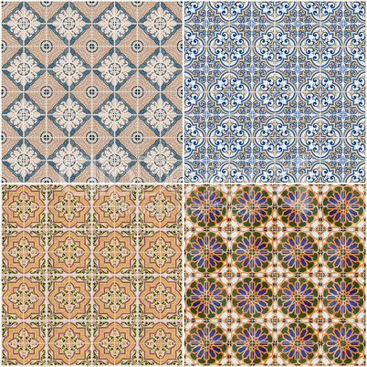 Set of four ceramic tiles patterns