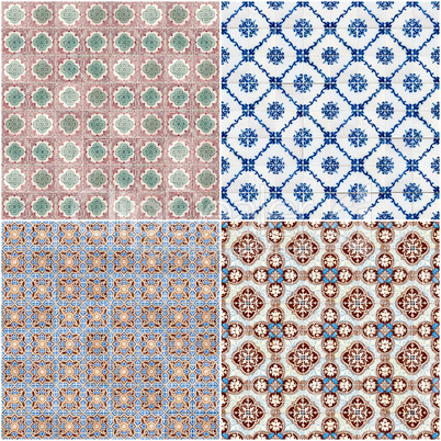 Set of four ceramic tiles patterns