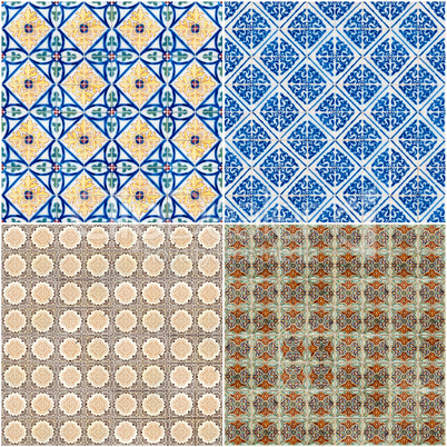 Set of four ceramic tiles patterns