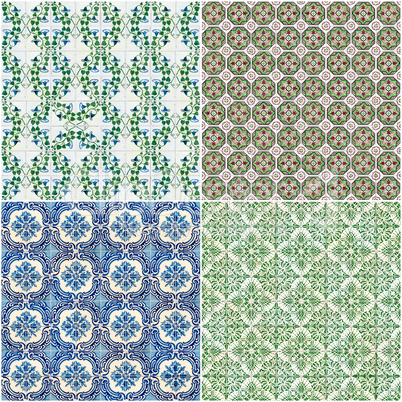 Set of four ceramic tiles patterns