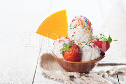 Coconut ice cream in bowl