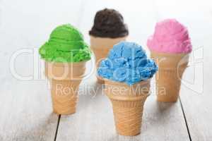 Different flavor ice cream in cone