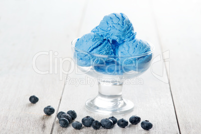 Blue ice cream in cup
