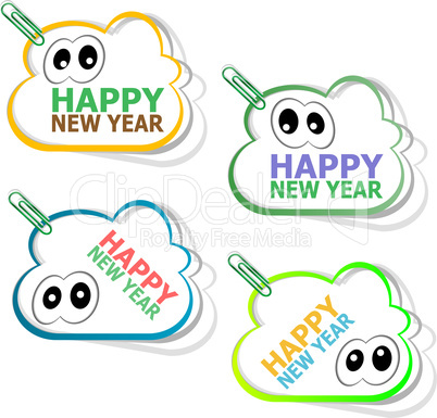happy new year stickers. creative concept vector background for Web and Mobile Applications, Illustration template design, holiday infographic, page