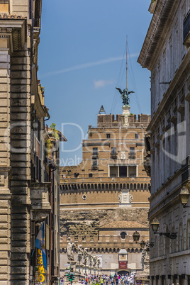 Castle of the Holy Angel through buildings