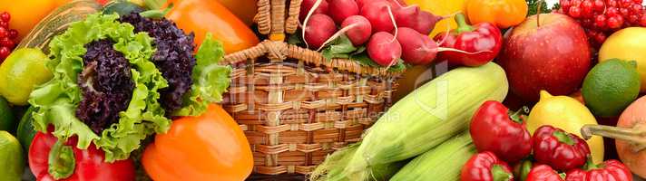 composition of fruits and vegetables in basket