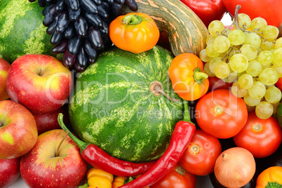 Collection fruit and vegetables background