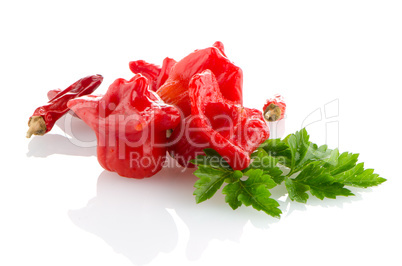 Red peppers closeup