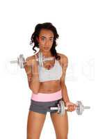African American woman with dumbbell's.
