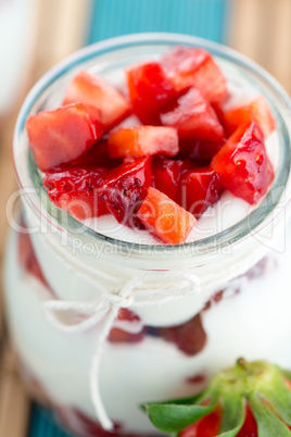 Strawberries desert with cream