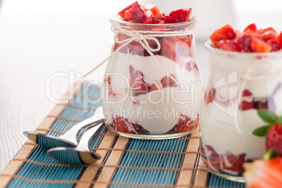 Strawberries desert with cream