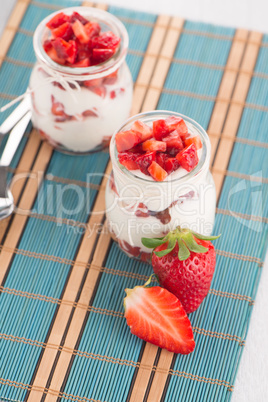 Strawberries desert with cream