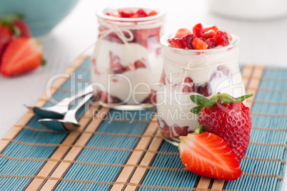 Strawberries desert with cream