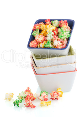 Pile of ceramic bowls of popcorn