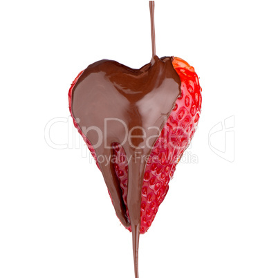 Heart shaped strawberry and chocolate drip