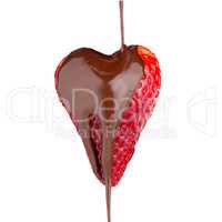 Heart shaped strawberry and chocolate drip