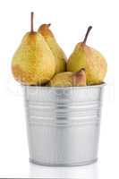 Ripe pears on metal buket