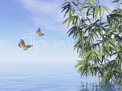 Butterflies and bamboos - 3D render