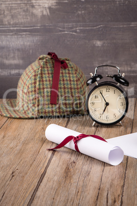 Wrapped paper sheets and magnifying glass