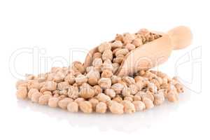 Uncooked chickpeas and wooden scoop