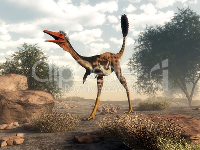 Mononykus dinosaur in the desert - 3D render
