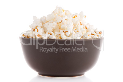 Popcorn in a brown bowl