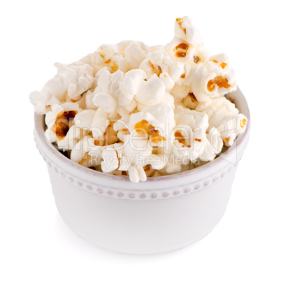 Popcorn in a white bowl