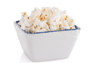 Popcorn in a white bowl