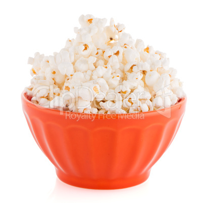 Popcorn in a orange bowl