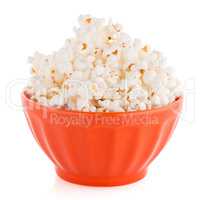 Popcorn in a orange bowl